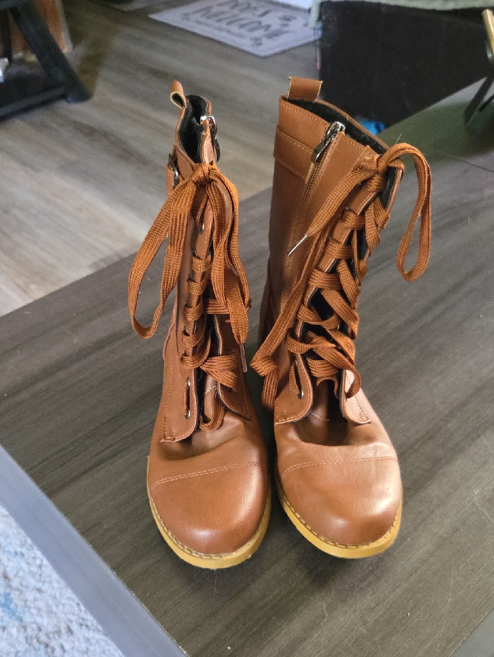 Women's Lace-Up Combat Boots - Brown